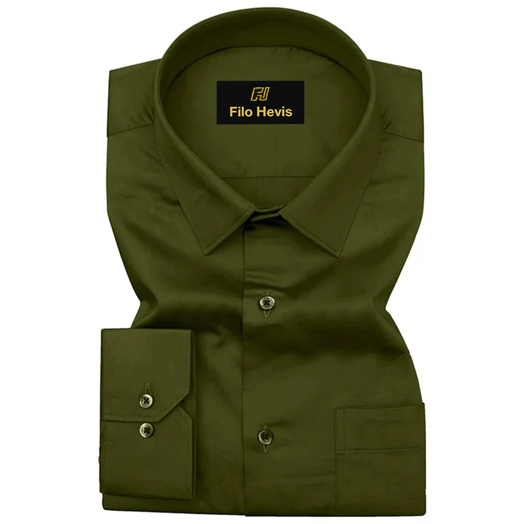 PLATINUM COTTON SATIN FORMAL SHIRT FOR MEN (Single Pocket)-Light Mehndi