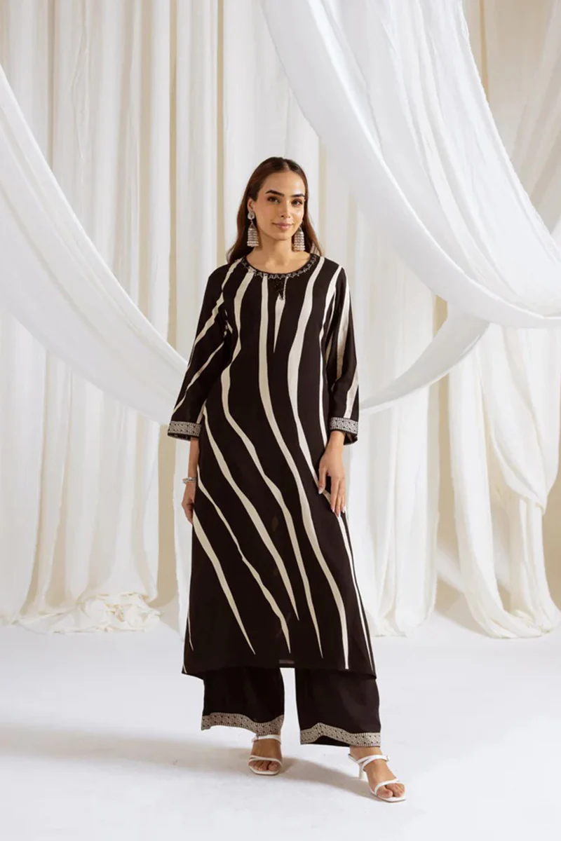ABSTRACT STRIPED KURTA PALAZZO SET | INDO-WESTERN CORD SET FOR WOMEN | PLUS SIZE AVAILABLE