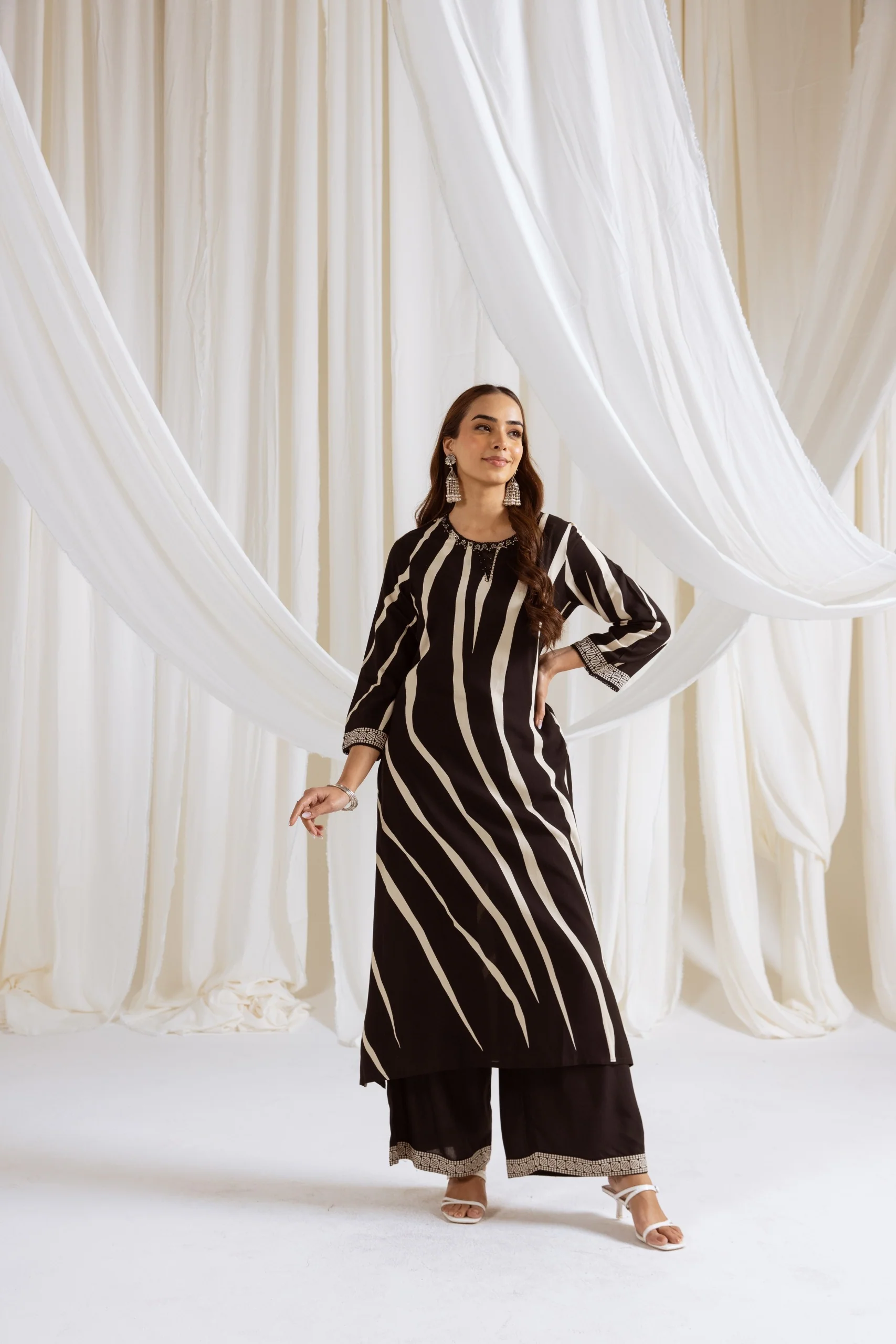ABSTRACT STRIPED KURTA PALAZZO SET | INDO-WESTERN CORD SET FOR WOMEN | PLUS SIZE AVAILABLE - Image 6